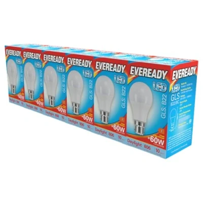 Image of Eveready B22 GLS LED Bulb 8.8W Replaces 60W Daylight (6500k) 806 Lumens Non Dimmable Light Bulb. Pack of 6 Bulbs.