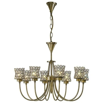 Image of Nelson Ceiling Pendant 8 Light Antique Brass, Crystal