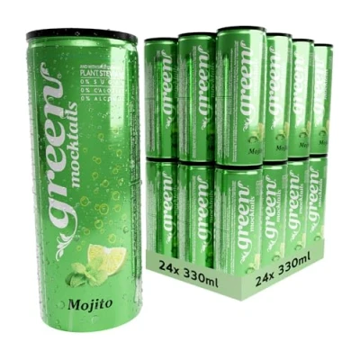 Image of Green Mocktails, Mojito Flavour, Alcohol Free Soft Drink, No Aspartame, Calories, Sugar Bulk Pack of 24 Cans x 330 ml