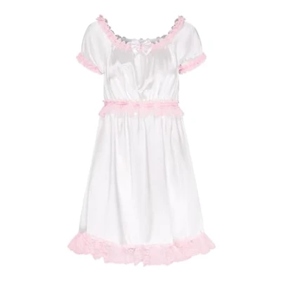 Image of Satini Lingerie Satin Sissy Babydoll Ruffles Frilly Lace Slip Nightwear Dress (White, XXL)
