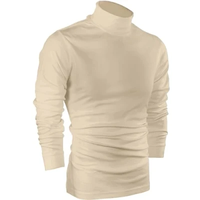 Image of Utopia Wear Premium Cotton Blend Interlock Turtleneck Men T Shirt Pullover Sweater, Beige, XL