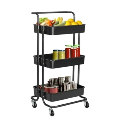 Image of Hyfive 3 Tier Trolley Storage Cart on wheels Kitchen Utility for Bathroom Trolley, Beauty Hairdresser (BLACK) elderly