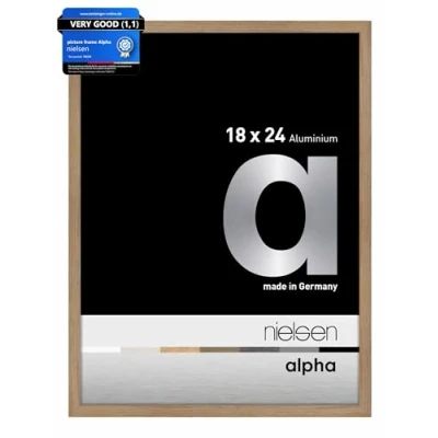 Image of nielsen Alpha Photo Frame 18x24cm Aluminium Picture Frame, Oak with Protective Float Glass and Push Turn Clips