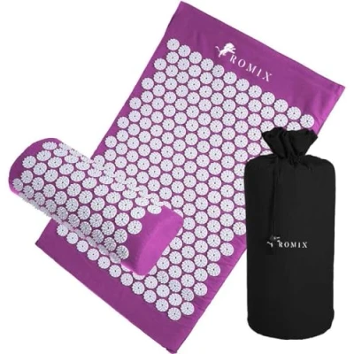 Image of ROMIX Acupressure Mat and Pillow Set, Acupuncture for Back, Neck, Feet Pain Relief Muscle Relaxation Stress Reduction Wellness Therapy, Spike Massage Mattress with Carry Bag Men Women