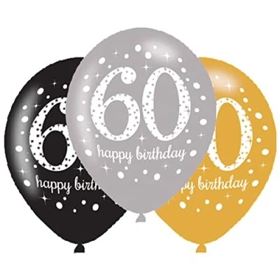 Image of (PKT) Adult Gold Celebration 60th Latex Balloons 6 Pack