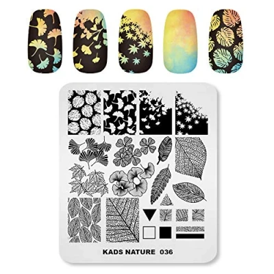 Image of KADS Nail Template Nature Stamping Plate Art DIY Maple leaf Ginkgo Image Manicure Tool (NA036)