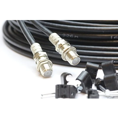 Image of 5m Twin Black Satellite Shotgun Coax Cable Extension Kit for Sky Plus, HD, Freesat &amp; 5 Special Masonry Clips