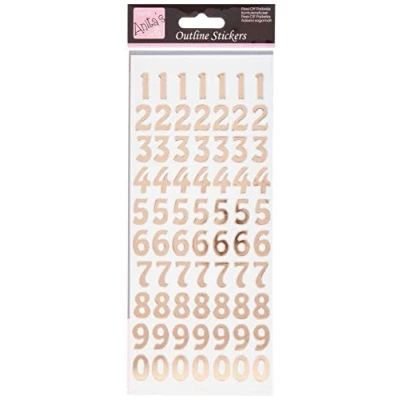 Image of Anitas Outline Stickers, Small Numbers, Rose Gold on White, For Scrapbooking, Card Making, Kids Play, Homework, Art, Craft, Embelish, Decorative, Paper, Card, Glass, Metal, Plastic, Foam