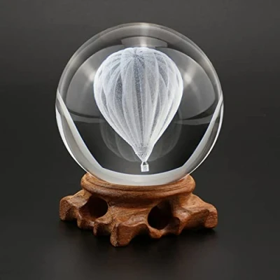 Image of HUANSUN Clear 3D Laser Engraved K9 Crystal Glass Ball 80mm Dandelion Ferris Wheel Tree Lensball Globe Sphere,hot air balloon