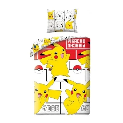 Image of Pikachu Bed Linen Set, 100% Cotton, Reversible Duvet Cover 140 x 200 cm + Pillowcase