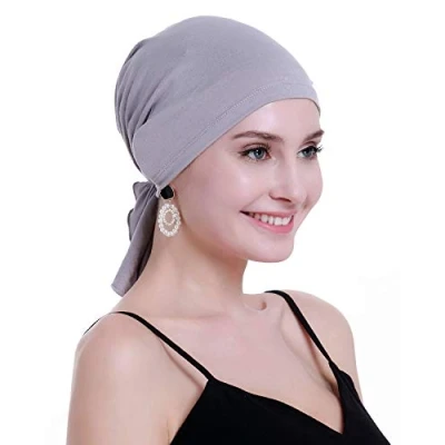 Image of osvyo Bamboo Chemo Headscarf for Women Hair Loss Cancer Slip On Headwear Turbans Hats caps Sealed Packaging Light Grey