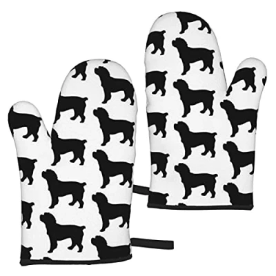 Image of Oven Gloves,Cockapoo Dog Silhouette Black On White Mitts,Heat Resistant Cooking Glove Microwave Baking Mitts (1 Pair)