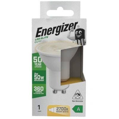 Image of Energizer A Rated LED Elite Candle GU10 Filament 470lm 2.2W 2700K Warm White Light Bulb