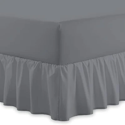Image of Plain 100% Egyptian CottonFitted Valance Sheet Easy Care 16&quot; / 40cm Extra Deep Frilled Fitted Bed Machine Washable Single Double King Size (Grey, Double)