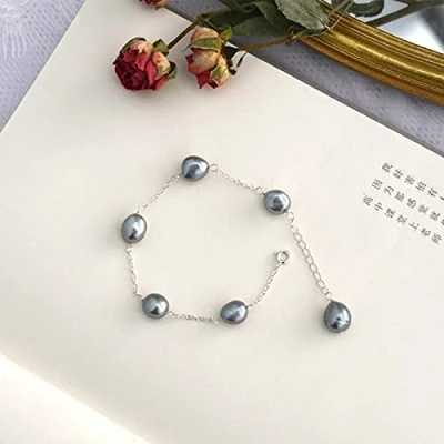 Image of Natural Baroque Freshwater Pearl Bracelet 925 Sterling Silver Chain Handmade Jewelry For Women