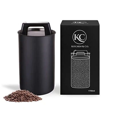 Image of Airtight Coffee Canister for 500 g Beans with Vacuum Lid (Container Coffee, Tea, Stainless Steel Container Storage Aroma Closure, Jar Coffee) Matte Black (1700)