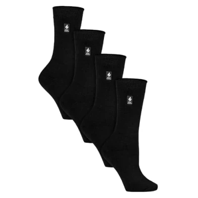 Image of HEAT HOLDERS Ultra Lite 4 Pair Multipack Ladies Thermal Socks Thin Warm for Dress in Winter (4 8, Black)