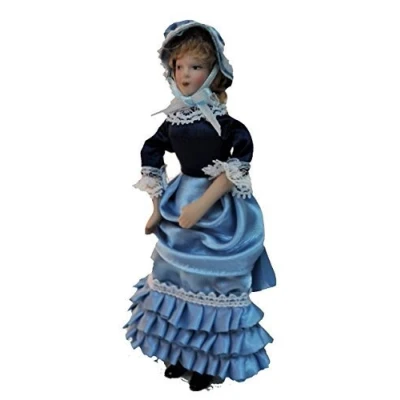 Image of Melody Jane Dolls House Victorian Lady Frilly Dress Miniature Porcelain People