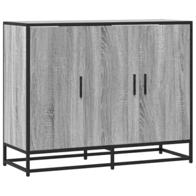 Image of vidaXL Grey Sonoma Sideboard Engineered Wood 94x35x76cm Modern Buffet Storage Cabinet with Durable Metal Frame for Dining, Bedroom, Kitchen