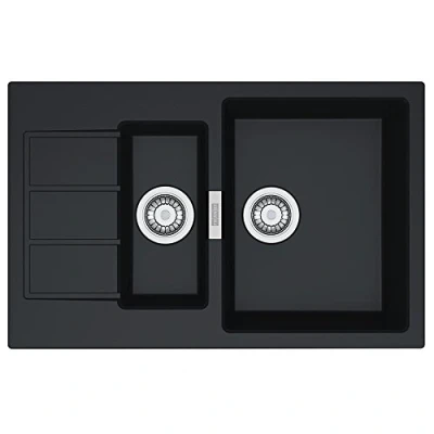 Image of Franke 114.0496.085 Granite Kitchen Sink with Single and a Half Bowl, Onyx