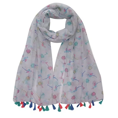 Image of Lina &amp; Lily Flamingo Print Women&#039;s Lightweight Scarf Shawl (Design C white)