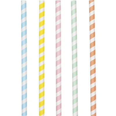 Image of Unique 16758 Paper Milkshake Straws Pastel Ice Cream Summer Party 10 Count (Pack of 1), Multicolour