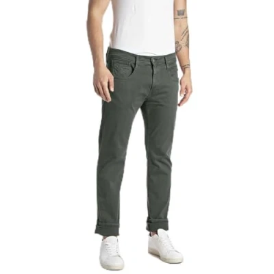 Image of REPLAY Adult M914 Anbass Hyperflex Colour Xlite Jeans, Military Green 030 1, 33W / 30L