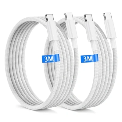 Image of USB c to Charger Cable [2Pack] 3M Long type Fast Charging for Apple iPhone 16/15 /Pro Max/pro/plus, iPad, MacBook, 60W Original Nylon Braided