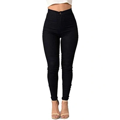 Image of Naliha Women Denim Pants High Waisted Skinny Summer Plus Size Jeans Jeggings Black S