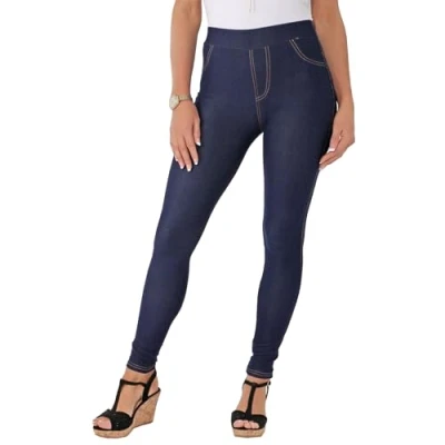 Image of Want Clothing Women&#039;s High Waist Denim Jean Look Leggings Seamless Stretch Slimming Effect (UK, Alpha, S, M, Regular, Navy Blue)