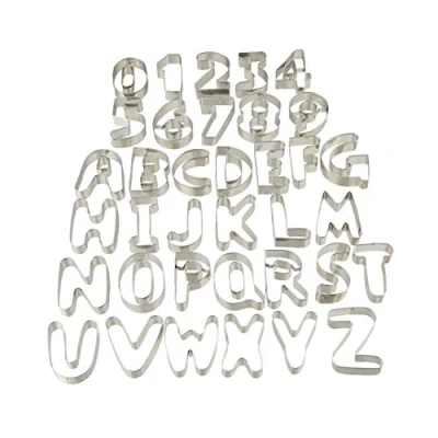 Image of Relaxdays Set of 36 Cookie Cutters, Letters &amp; Numbers Biscuit Moulds, Steel, Silver