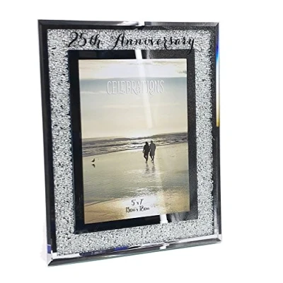 Image of Wedding Anniversary 25th Silver Crystal Border 5 x 7 Photo Frame Gift