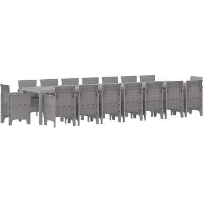 Image of vidaXL Garden Dining Set 17 pcs Light Grey 16 Seater Rattan &amp; Steel