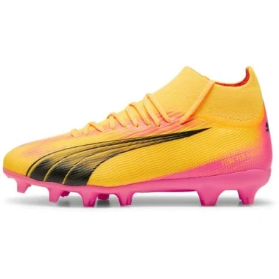 Image of Puma Ultra PRO FG/AG JR Unisex Moulded stud football boots for kids, Size: 4.5, Sun stream/black/sunset glow Synthetics/textile