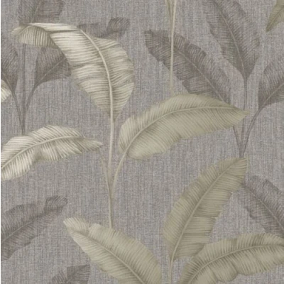 Image of SOPHIE LAURENCE Pewter Gold Tropical Amara Palm Leaf Design Wallpaper Sample Only