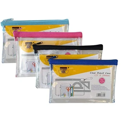 Image of Ark Pencil Case PVC Coloured Zip 200x125mm Clear Assorted Ref : 33645