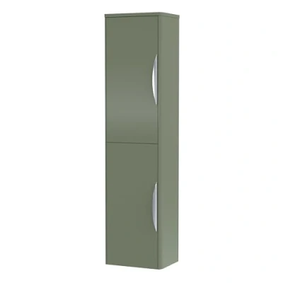 Image of Wall Hung 2 Door Tall Bathroom Storage Unit 350mm Satin Green
