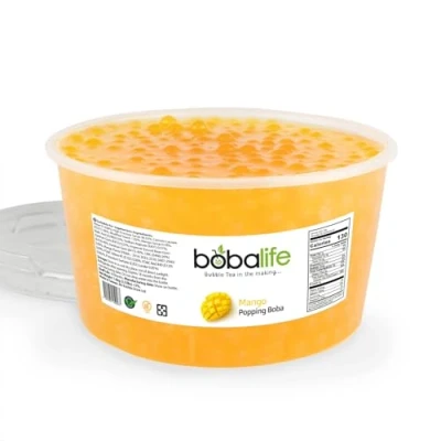 Image of Bobalife Mango Flavoured Popping Boba 40 Servings (1.6kg), Fruit Juice Filled Pearls for Bubble Tea, Iced Drinks, Desserts, Cocktails &amp; Slush Low Fat, Gluten Free Vegan