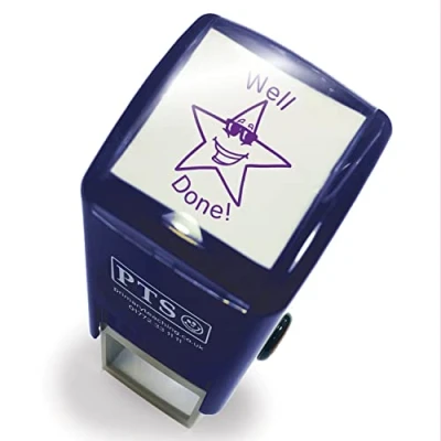 Image of Well Done Smiley Star Pre Inked School Teachers Reward Positive Feedback Marking Stamper Stamp 25mm Primary Teaching Services (Purple)