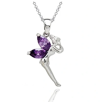 Image of Crystalline Azuria Women Girls 18ct White Gold Plated Purple Zirconia Crystals Fairy Tinkerbell Pendant Necklace 17.7 inches