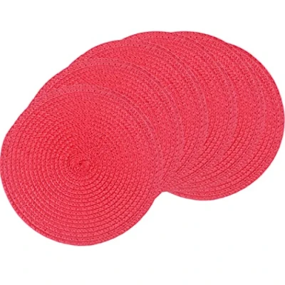 Image of SCF2017 Round Woven Plastic Placemats 18cm Small Table Mats,Set of 6,Red