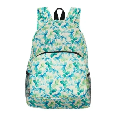Image of ECO CHIC Lightweight Foldable Water Resistant Backpack Rucksack Folds into Pouch for Storage (Shamrocks Beige)