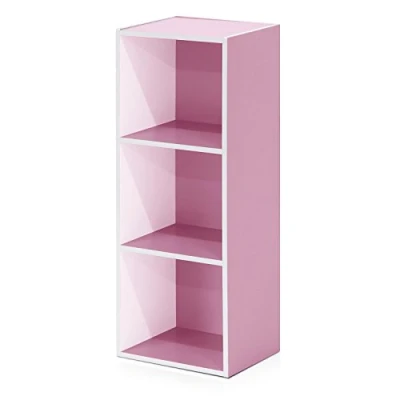 Image of Furinno Luder 3 Tier Open Shelf Bookcase, White/Pink