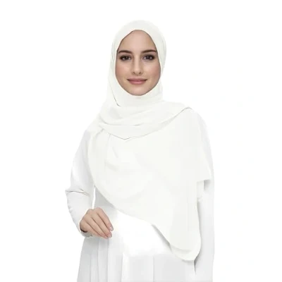 Image of Premium Chiffon Hijab Head Scarf Shawl Wrap for Muslim Women Lightweight (Ivory White)