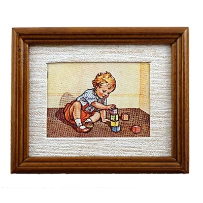 Image of Melody Jane Dolls House Learning to Build Picture Painting Walnut Frame Miniature Accessory