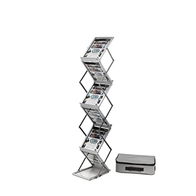 Image of Deflecto Foldable A4 Literature Display Stand Portrait 6 Shelf for Exhibition, Brochure, Magazine File Holder Lightweight Aluminum Frame with Bag