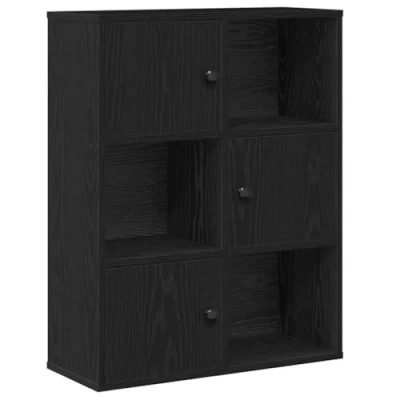 Image of vidaXL bookcase black oak 60x24x76.5 cm engineered wood bookshelf with ample storage, freestanding book case, home office organizer