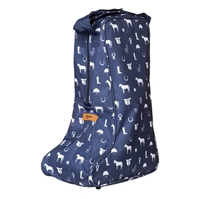Image of Rydale Wellington Boot Storage Bag Zipped Carry Handle Carrier Welly Men&#039;s Ladies (Horse Print Navy)