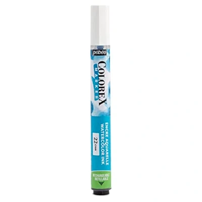 Image of Pebeo Colorex Cyan Ink Marker Watercolour Velvet Finish Multi tool Drawing All Media