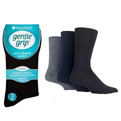 Image of 3 PAIRS Sock Shop Men&#039;s Diabetic Cotton Rich Gentle Grip HoneyComb Top Non Elastic Socks Size 6 11 (Dark mix)